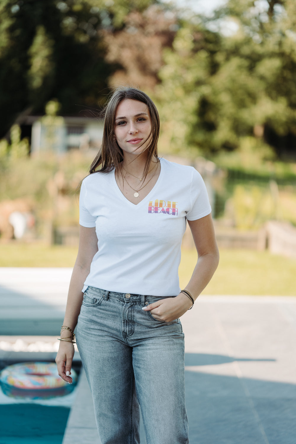 T-shirt col en V 100% coton - Écoresponsable - Blanc