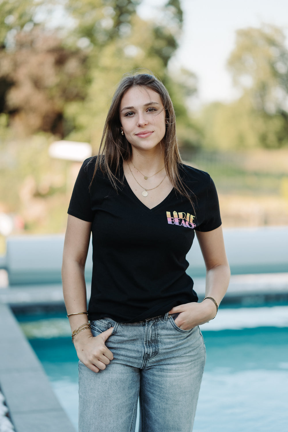 T-shirt col en V - 100% Coton bio - Noir